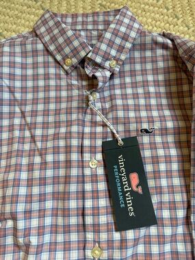 Boys Vineyard Vines Pink and Blue Plaid Performance Button-Down Shirt NWT